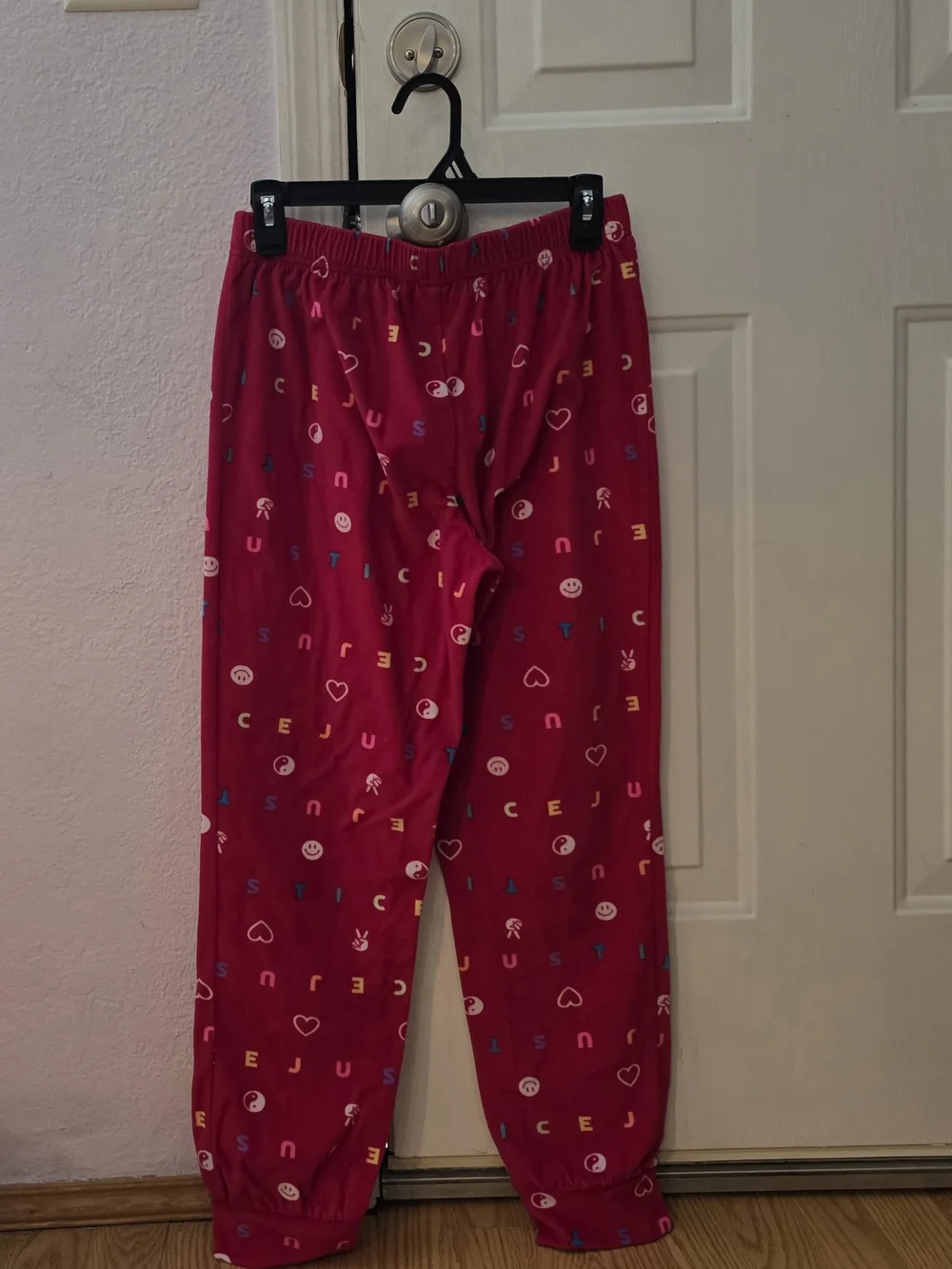 NWOT- Justice 16-18 XL Red  Pajama Pants with Multicolor Icons